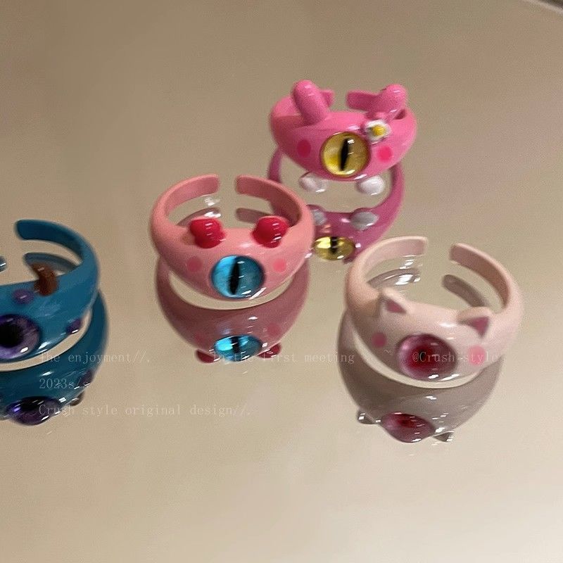 Cute Small Monster Black Cat Female Rings