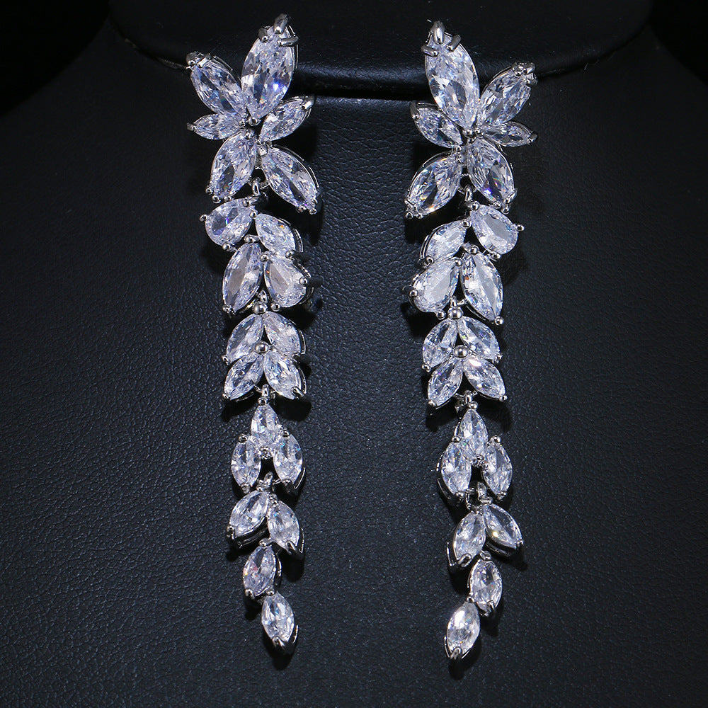 Women's Symmetrical Full Rhinestone Zircon Bridal Formal Earrings