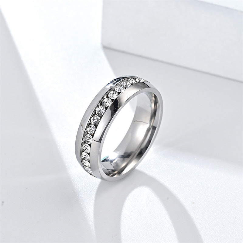 Style Niche Titanium Steel Single Row Stainless Diamond Rings