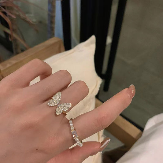 Butterfly Female Baroque Pearl Fritillary Open Design Mild Rings