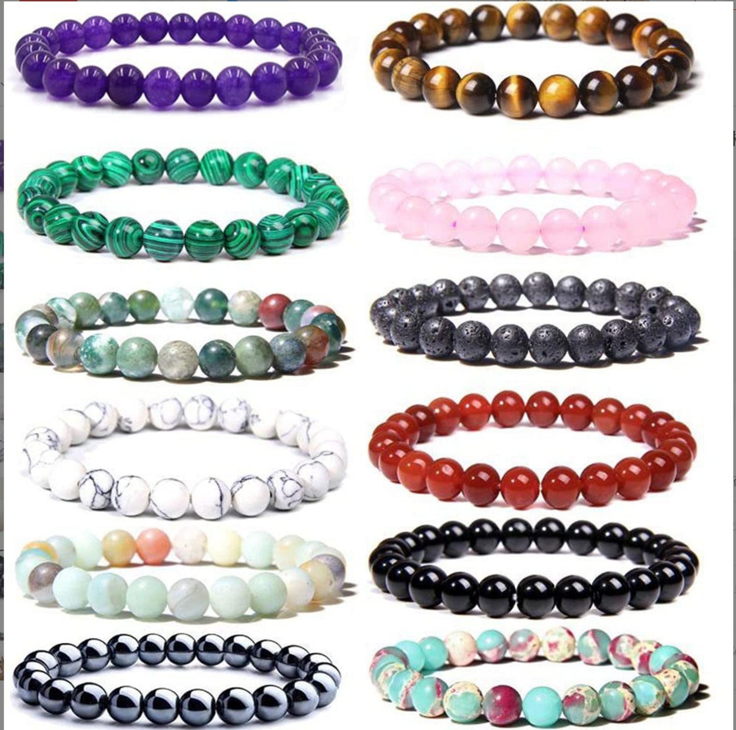 Crystal Volcanic Rock Amethyst Hematite Red Agate Bracelets
