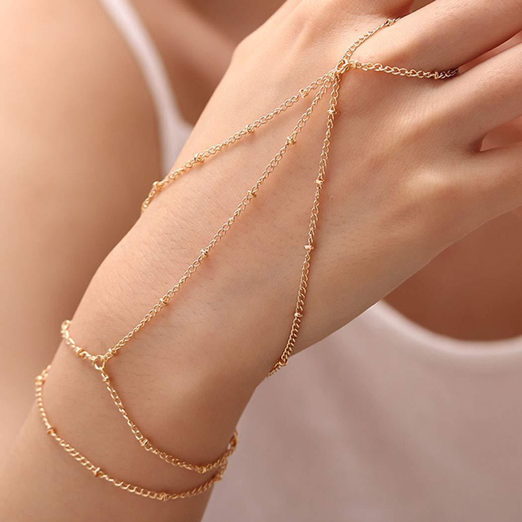 Women's Style Finger Chain Small Round Slice Stainless Steel Bracelets