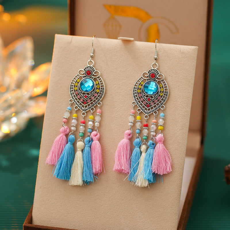 Daisy Vintage Oval Diamond Tassel Leaf-shaped Earrings