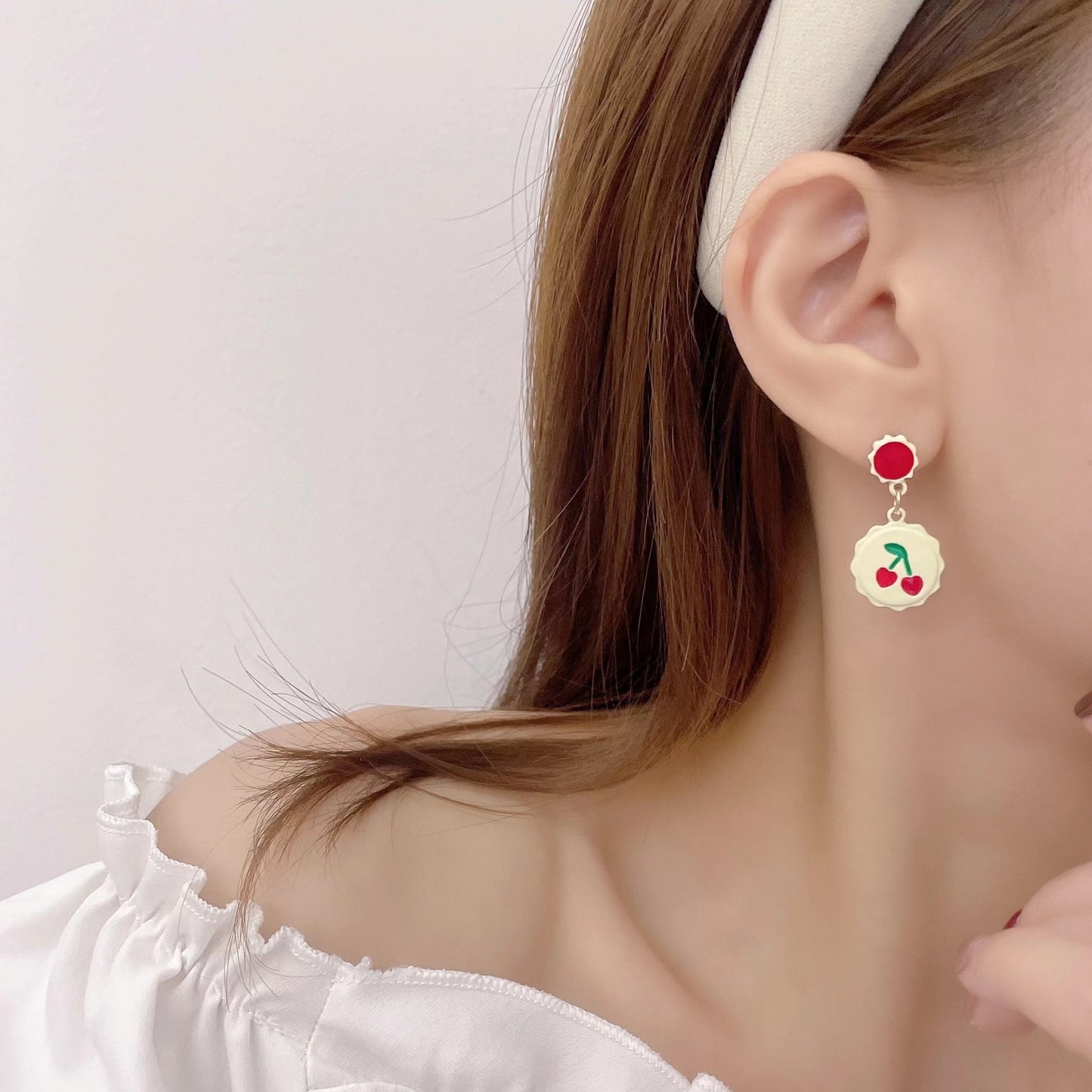 Sier Needle Sweet Loving Heart Strawberry Cherry Earrings