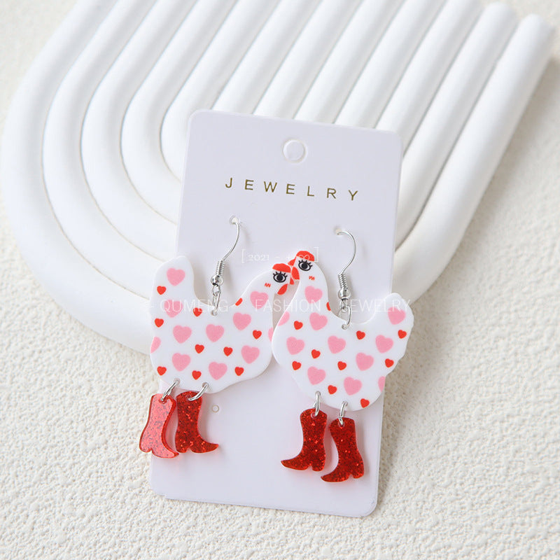 Creative Acrylic Funny High Heels Cock Earrings