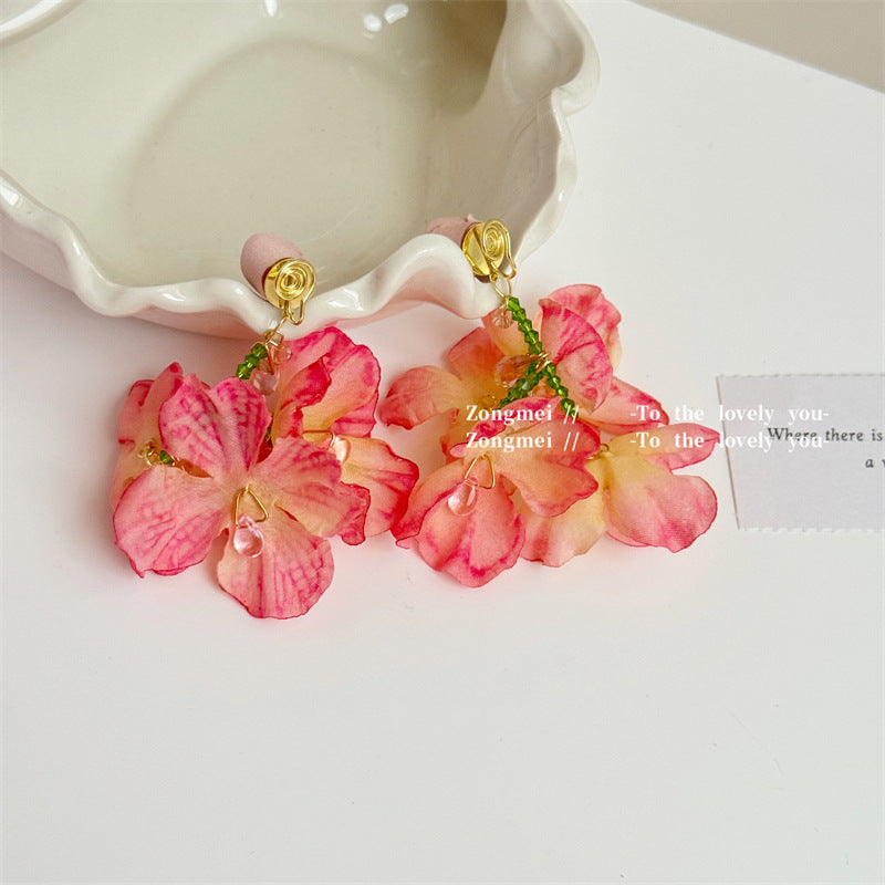 Ear Clip Burning Rose Female Wine Red Temperament Atmosphere Earrings