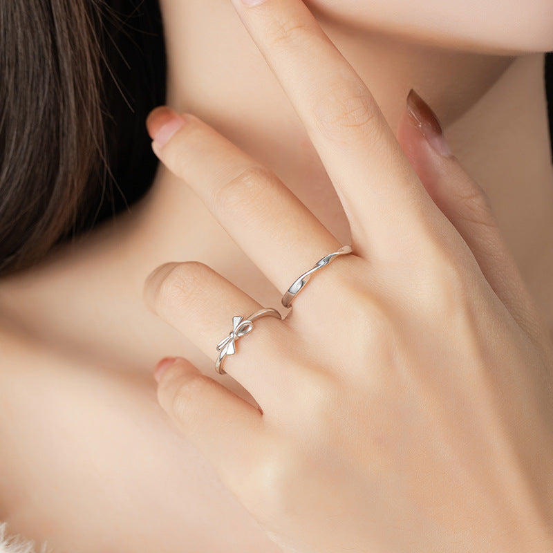 Couple Niche Sweet Bowknot Open Fashion Rings