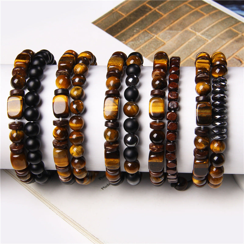 Men's Square Tigereye Cut Surface Haematite Woven Bracelets