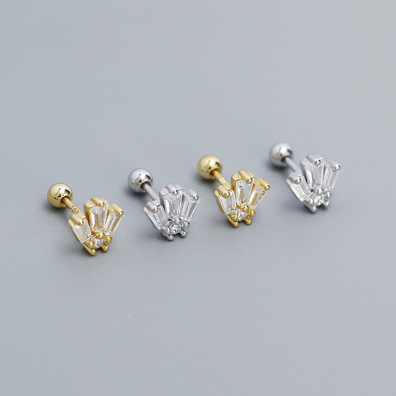 Piercing Ear Sier Ladder Square Zircon Earrings