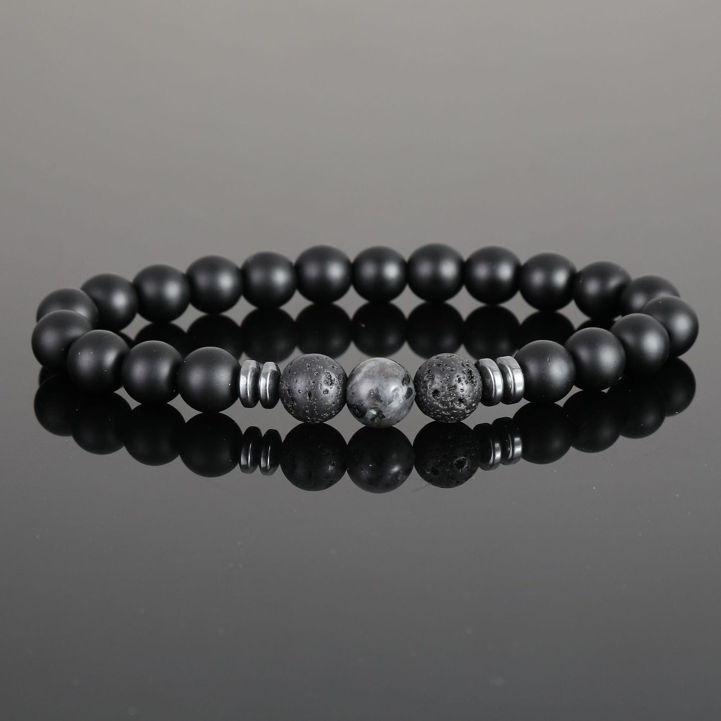 Women's & Men's Black Bead Stone Hematite Spacer Volcanic Bracelets