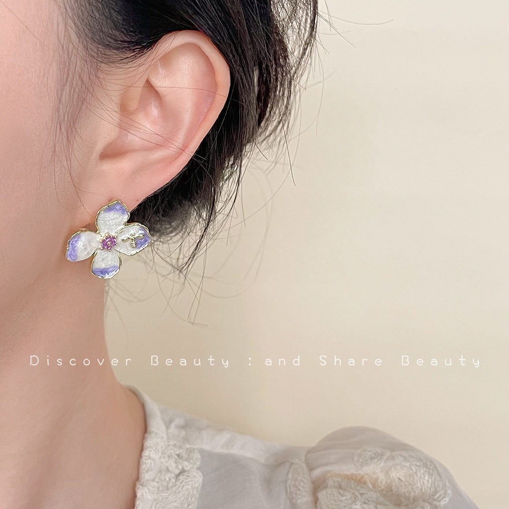 Women's Handmade Painted Glaze Flowers French Retro High-grade National Earrings