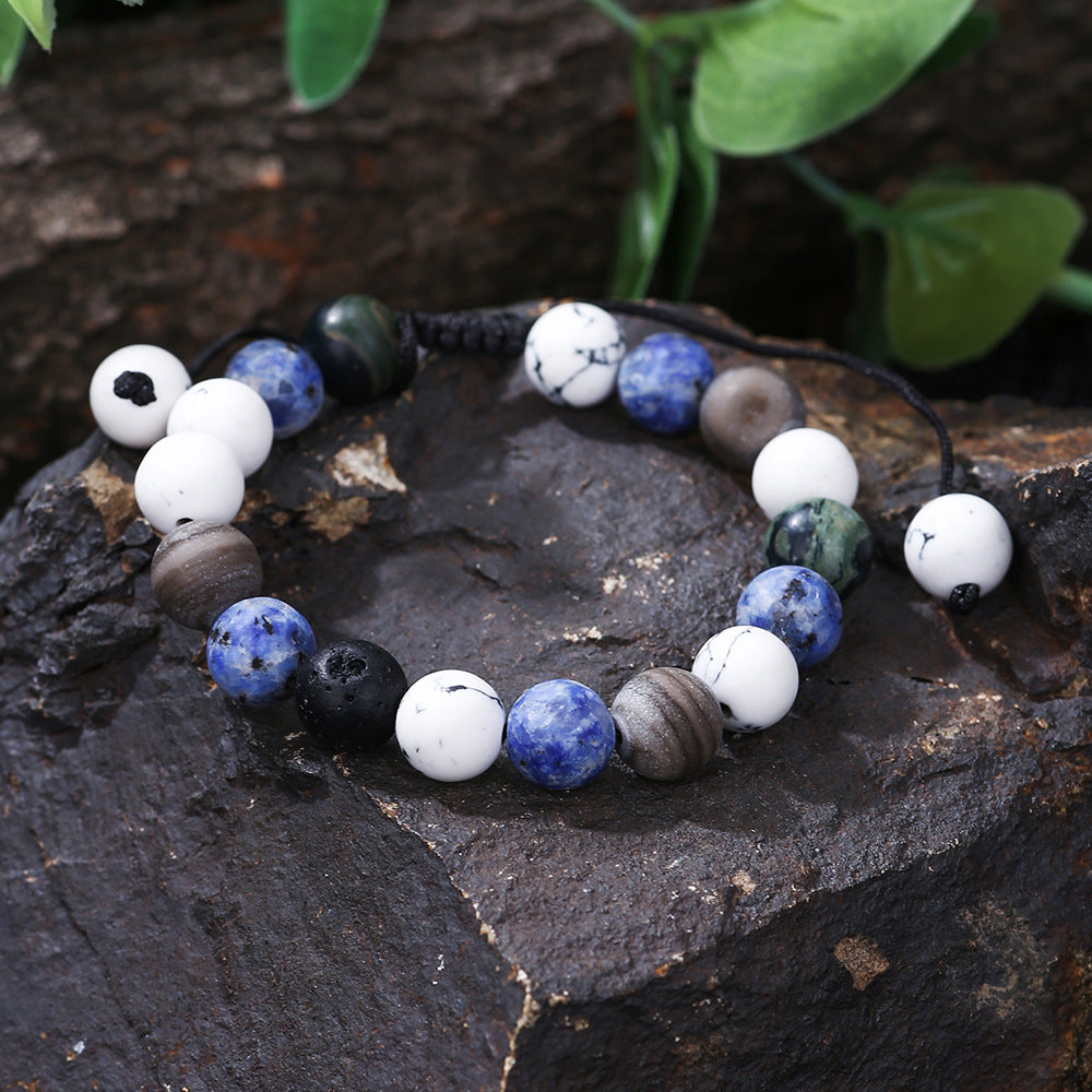 Live Broadcast Volcanic Rock Black Agate Map Stone Beaded Bracelets