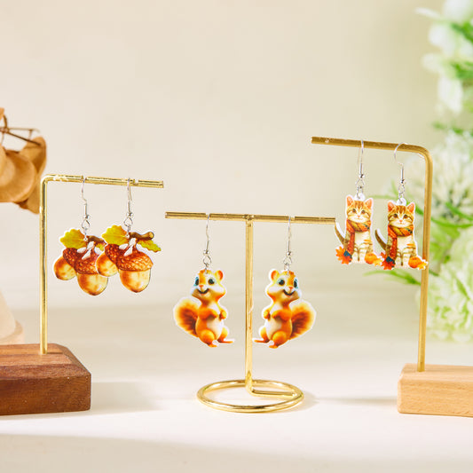 Cartoon Cat Squirrel Acrylic Painted Small Rings