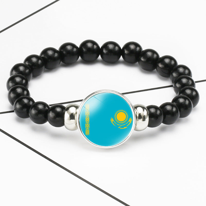 Flag Pattern Time Stone Black Elastic String Beads Bracelets