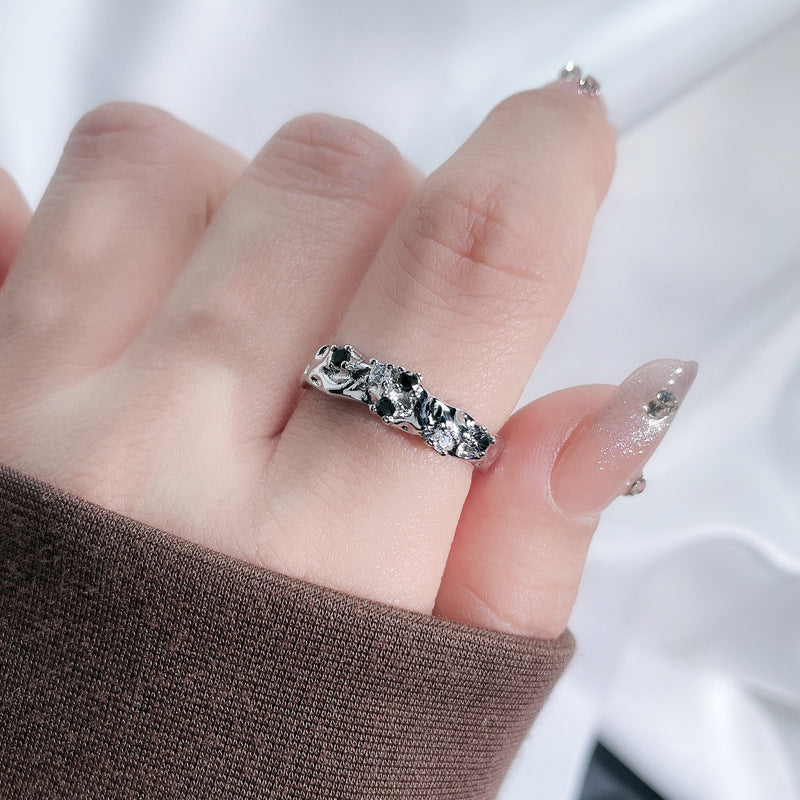 Black Zircon Texture Pleated Butterfly Opening Female Graceful Fashionable Rings
