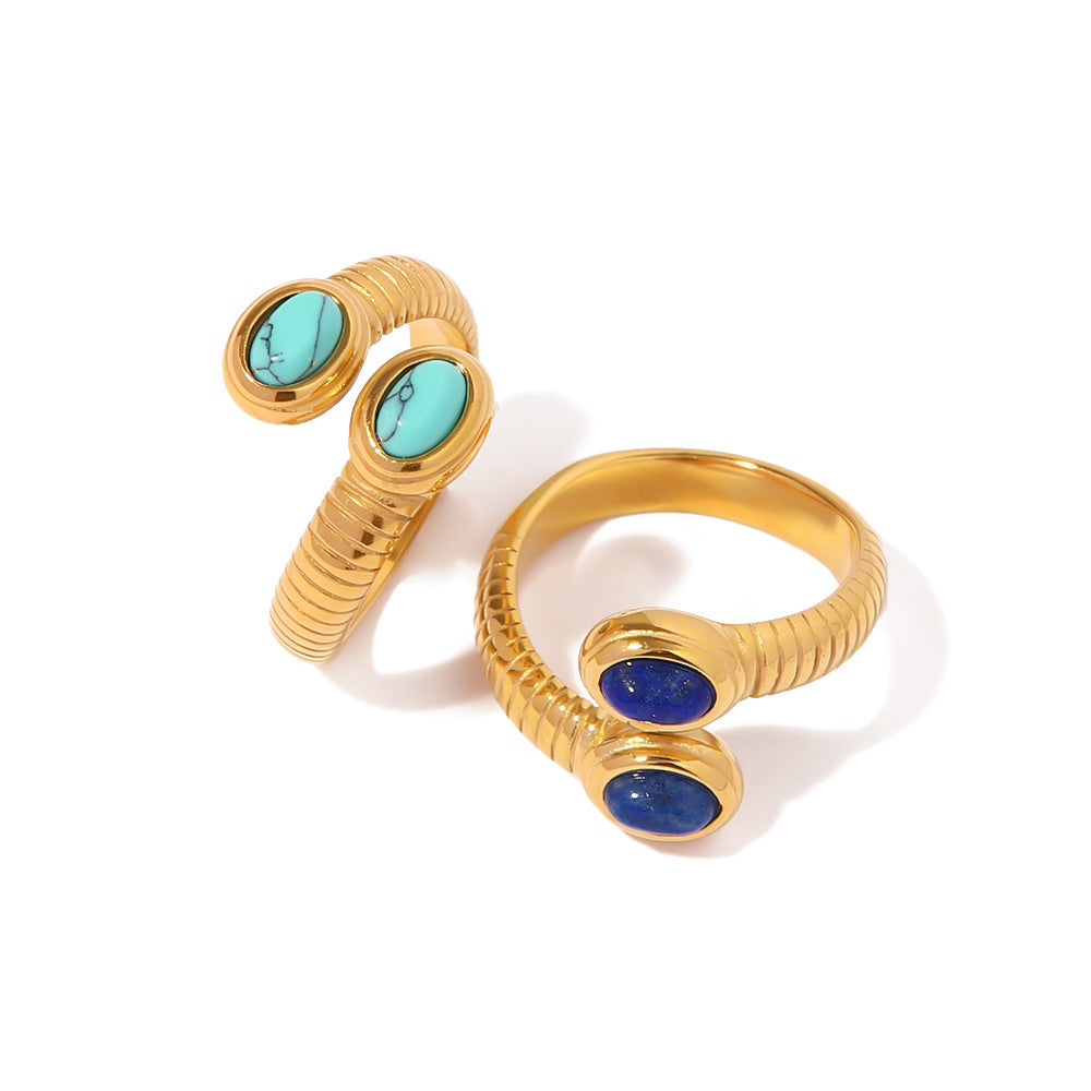 Style Gold-plated Thread Inlaid Lapis Serpentine Rings