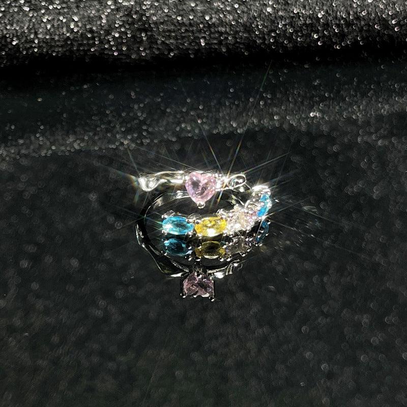 Colorful Crystals Zircon Light Luxury Open Female Design Rings