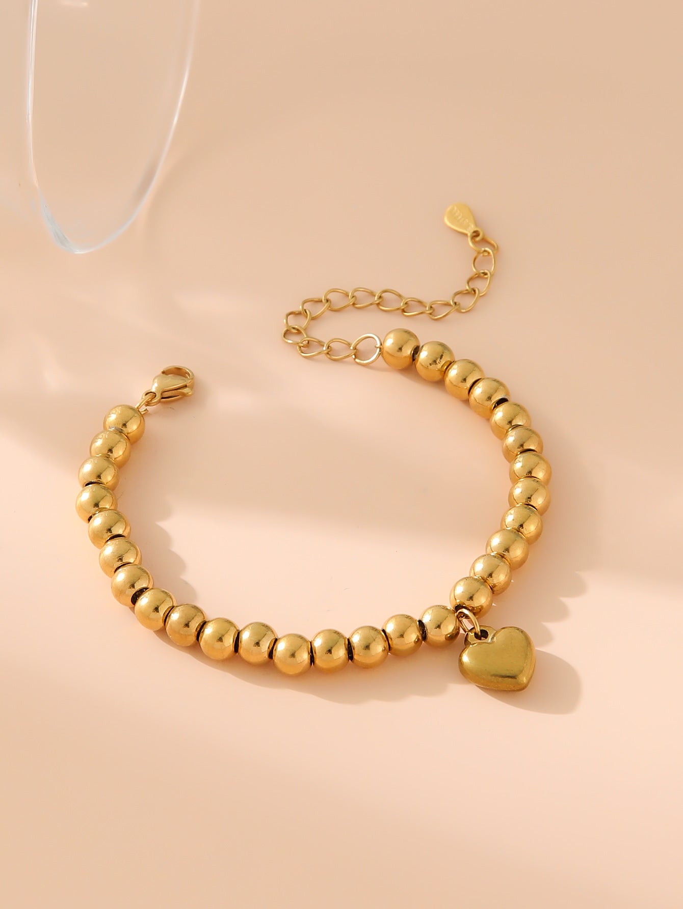 Women's Steel Heart Round Beads Gold Beaded Bracelets