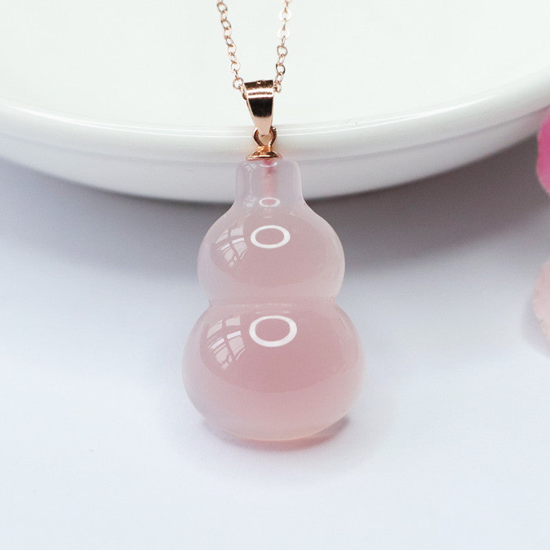 Sier Inlay Natural Rose Chalcedony Gourd Pendants