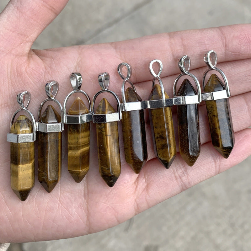 Stone Crystal Hexagon Prism Double Pointed Bullet Spirit Pendulum Necklaces