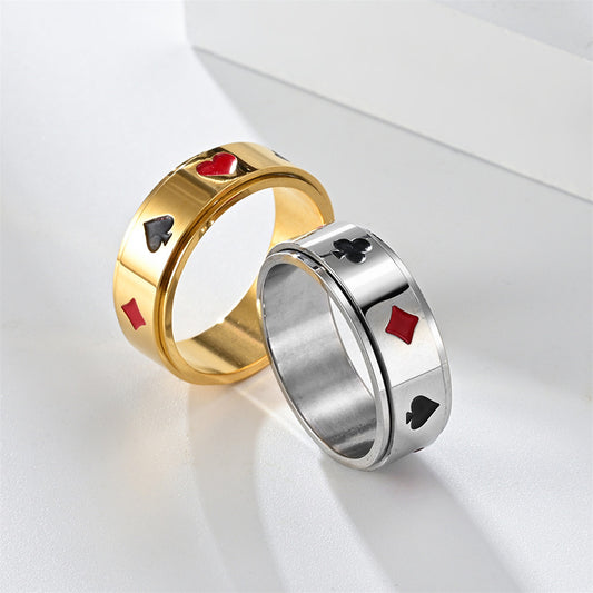 Spade Red Peach Plum Cube Playing Card Pattern Rings