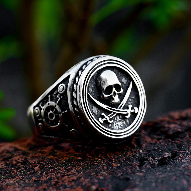 Men's Stainless Steel Pirate Skull Punk Hip Rings