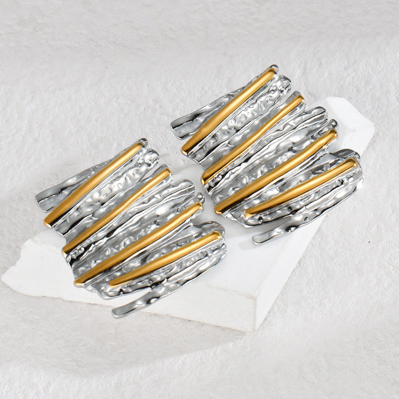 Fashion Oval Line Gold Two-tone Temperament Earrings