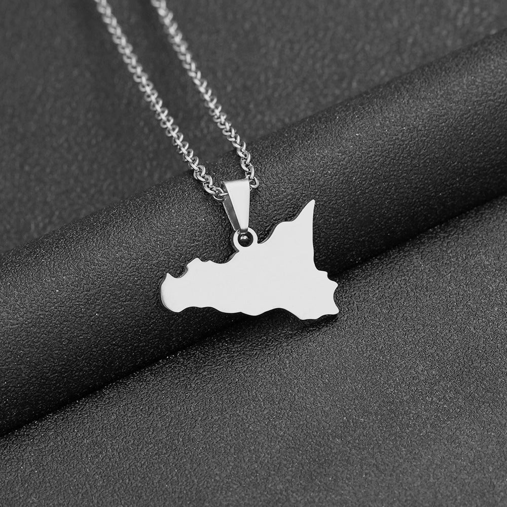 Women's Italy Sicily Map Flag Stainless Steel Necklaces