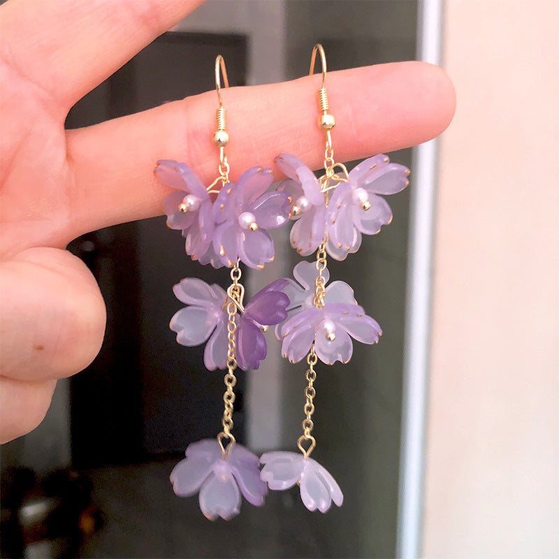 Women's Fairy White Flower Long Tassel Temperamental Earrings