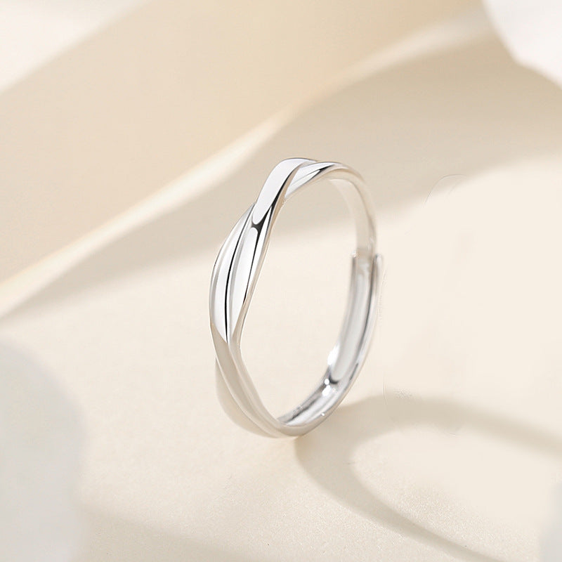 Pure Sier Interwoven Mobius Couple Niche Design Rings