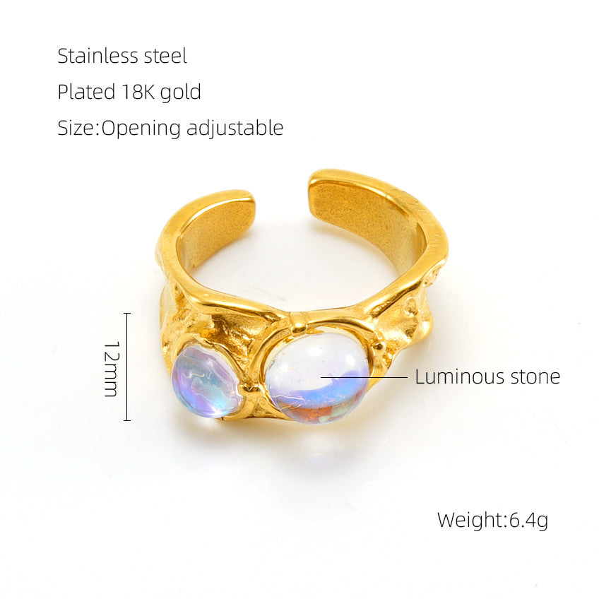 Titanium Steel Luminous Stone Open Female Rings