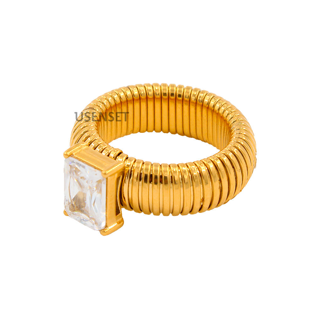 Steel Weak Elastic Color Inlaid Zircon Rings