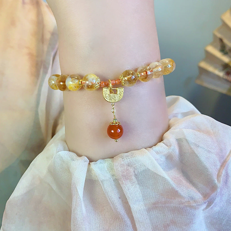 Women's Natural Citrine National Style Lock Of Bracelets