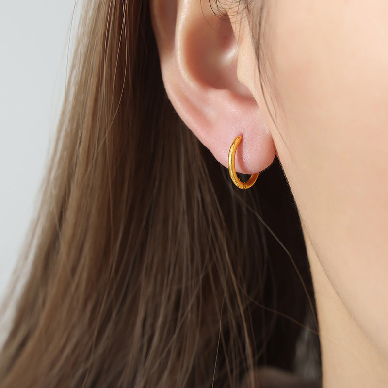 Big Circle Temperament Titanium Steel Gold Personalized Earrings