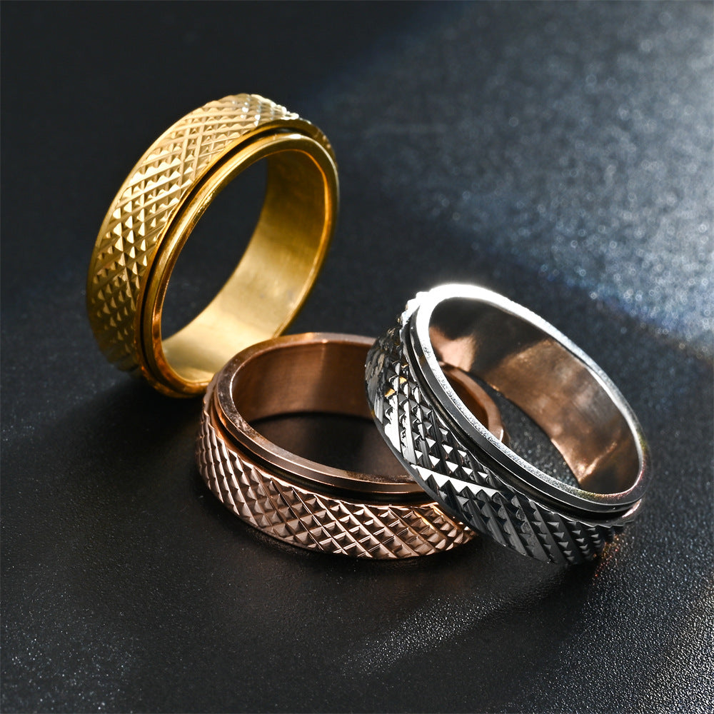 Women's & Men's Personality Diamond Snake Pattern Rotating Titanium Steel Stainless Rings