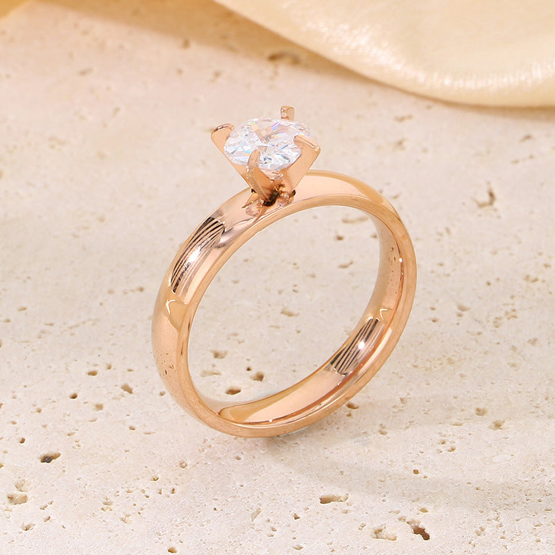 Steel Female Zircon Gold Valentine's Day Rings
