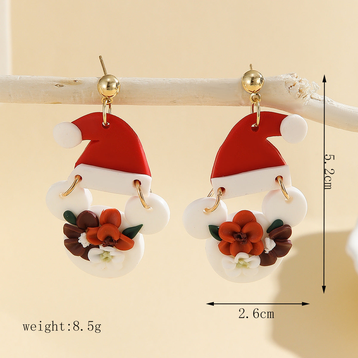 Handmade Polymer Red Santa Claus Clay Cute Earrings