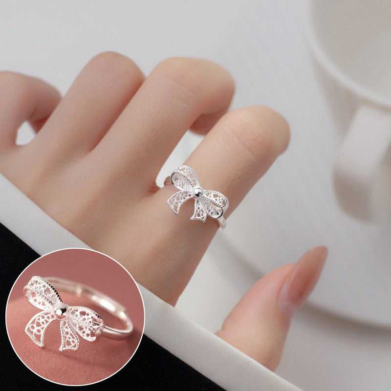 Women's Bowknot Simple Geometric Lines Twin Open Rings