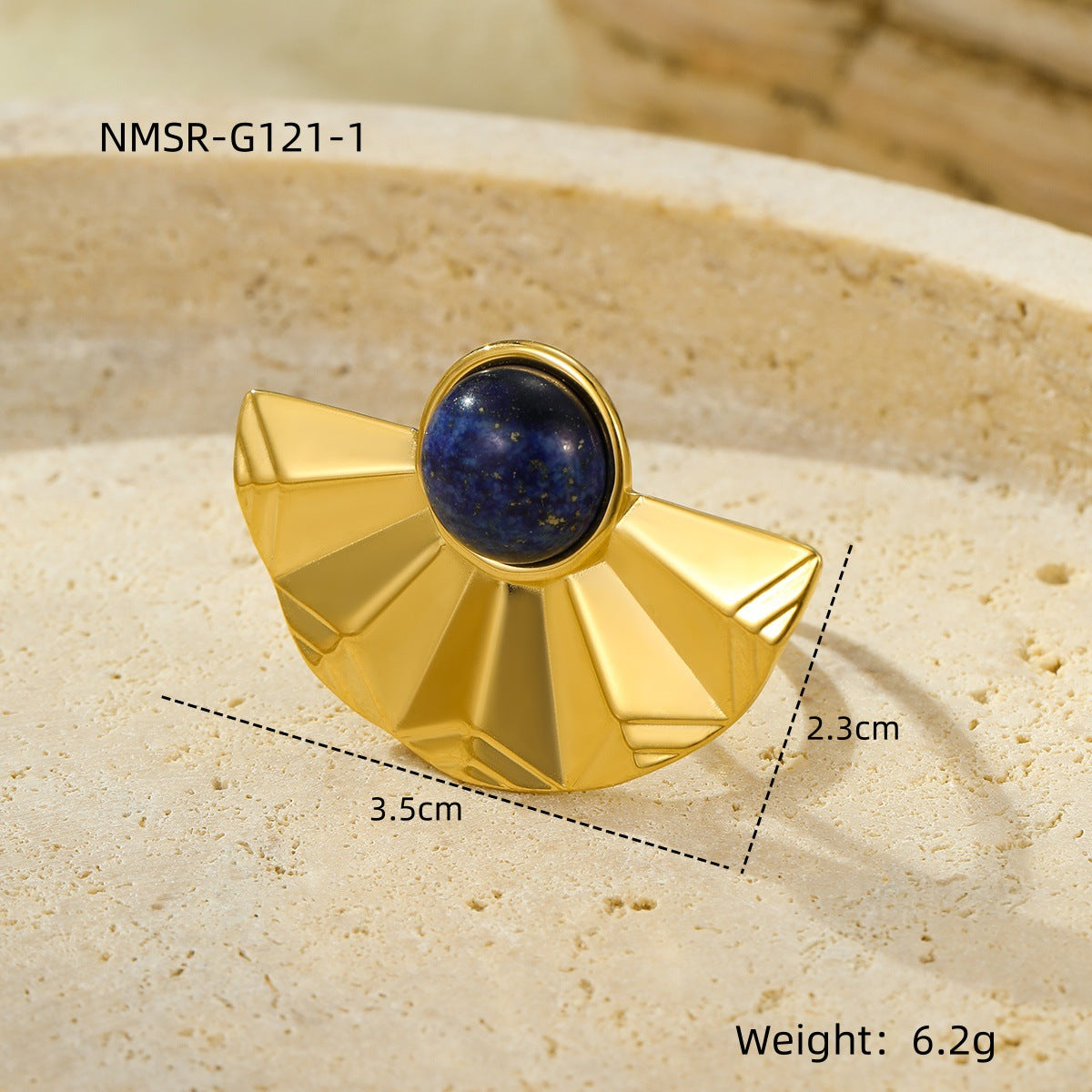 Steel Gold-plated Fan-shaped Inlaid Natural Stone Rings
