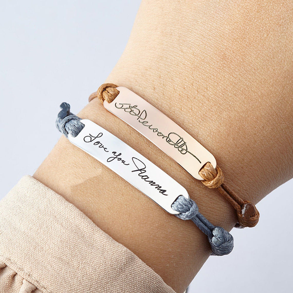 Polished Titanium Steel Curved Piece Leather Rope Bracelets