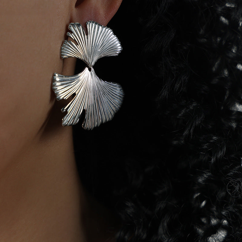 Women's Fan-shaped Pleated Fashionable Exaggerated Ginkgo Graceful Earrings