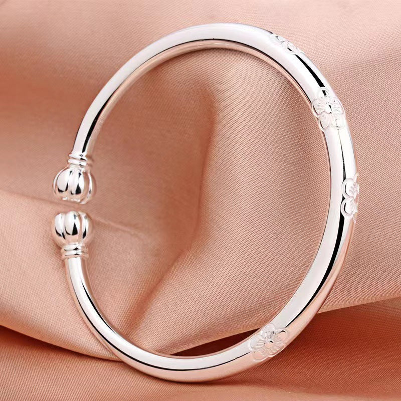 Pumpkin Couple Beads Sier Female Plated Open Solid Vintage Bracelet