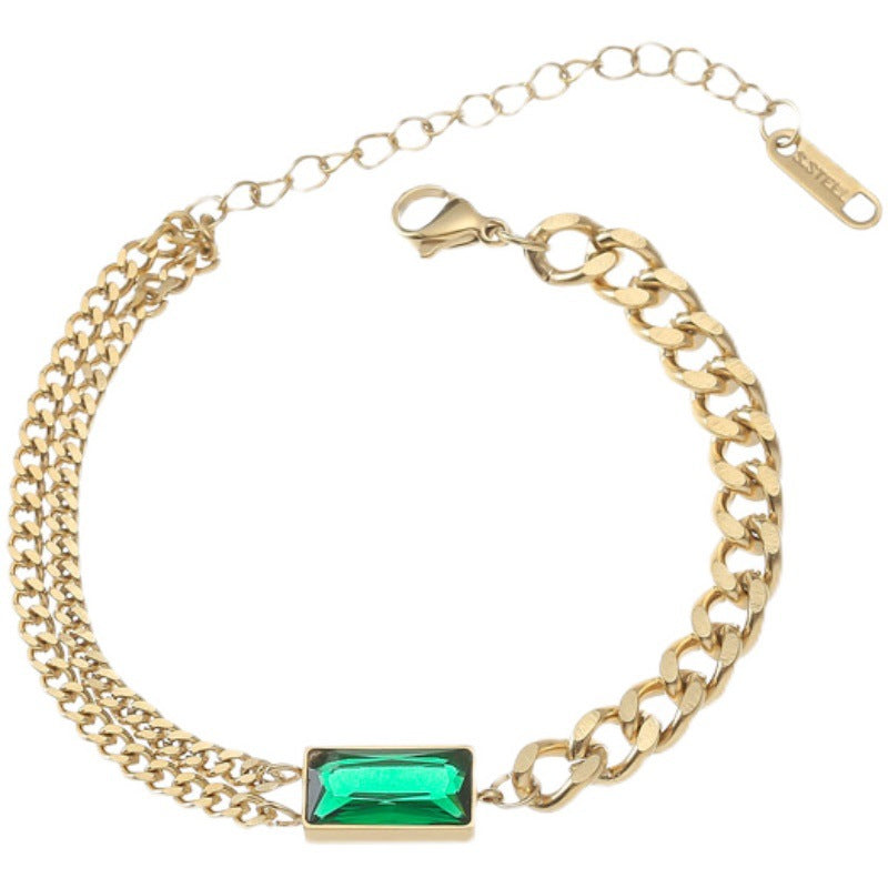 Beautiful Square Emerald Female Titanium Steel Niche Bracelets
