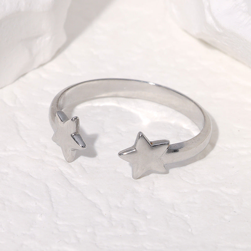 Stainless Steel Open Five-pointed Star Creative Design Rings