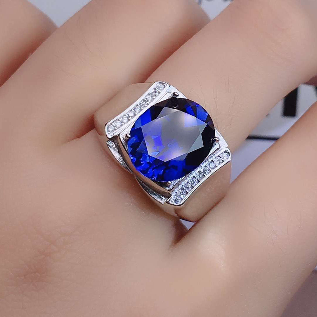 Men's Business Domineering Simulation Sapphire Open Inlaid Zircon Rings