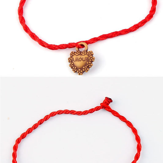 Wood Lucky Pit Red Rope Couple Bracelets