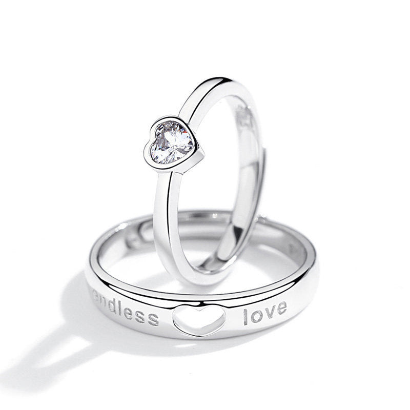 Women's & Men's Couple Sier Plated Jewelry Open Live Rings