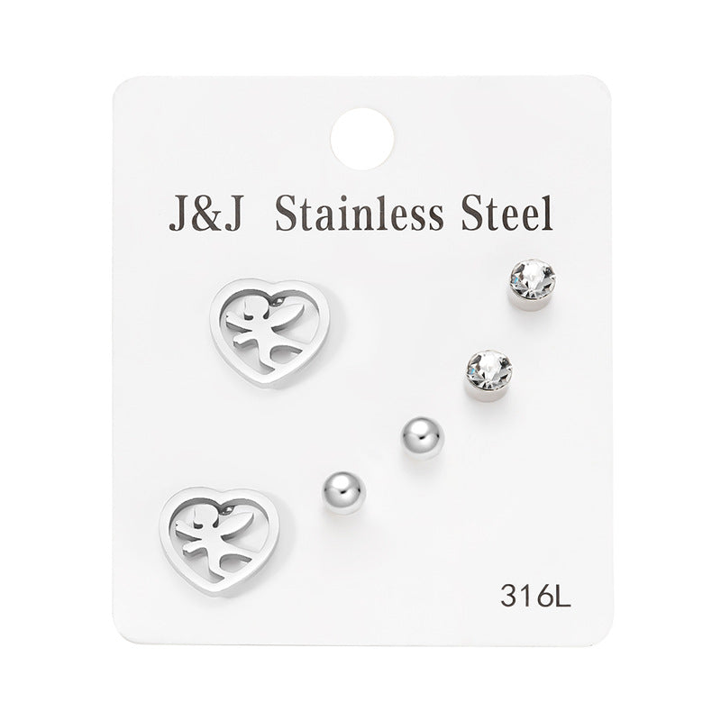 Pairs Heart Shape With Diamond Combination Earrings