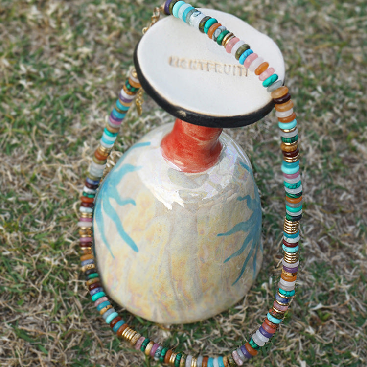 Quality Color Frisbee Mixed Natural Stone Design Light Necklaces