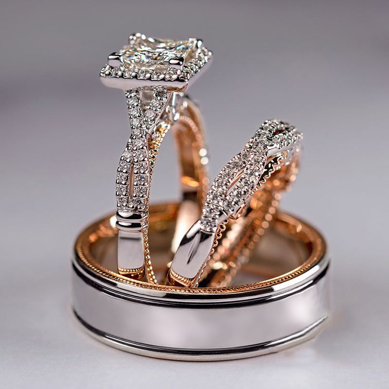 Women's Rose Gold Color Separation Shining Zircon Rings